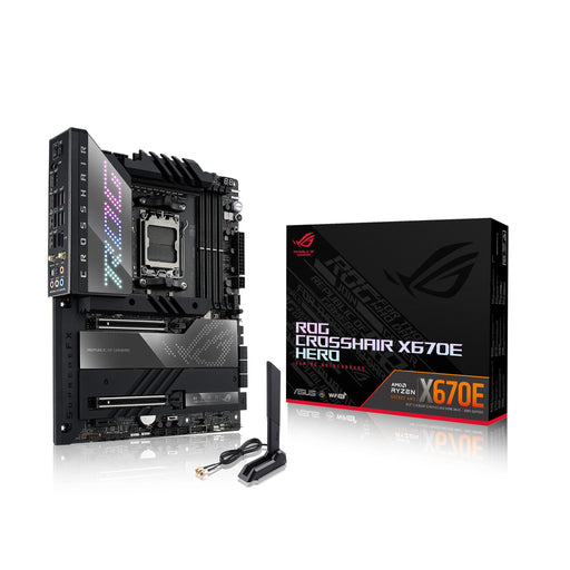 ASUS ROG CROSSHAIR X670E HERO - Motherboard - ATX - Socket AM5 - AMD X670 Chipset - USB 3.1 Gen 1, USB 3.2 Gen 2, USB4, USB-C 3.2 Gen2, USB-C 3.2 Gen 2x2 - 2.5 Gigabit LAN, Bluetooth, Wi-Fi - onboard graphics (CPU required) - HD Audio (8-channel)