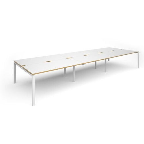 Dams International Rectangular Triple Back to Back Desk with White Melamine Top, Oak Edging and White Frame 4 Legs Adapt II 4800 x 1600 x 725 mm