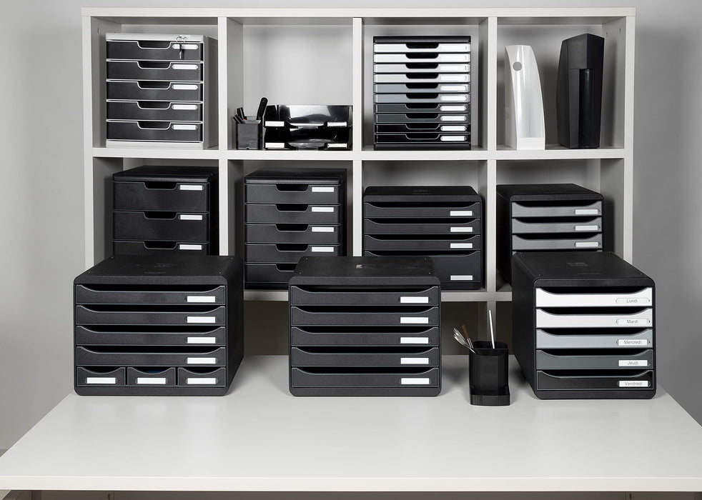 Exacompta Drawer Unit with 10 Drawers Modulo Plastic Black, Grey 28.8 x 35 x 32 cm