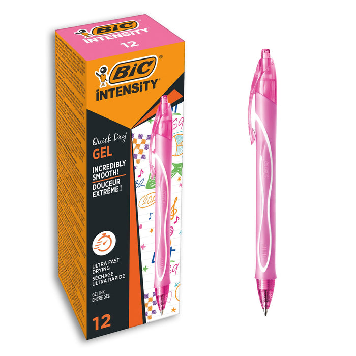 BIC Gel-ocity Quick Dry Gel Pen Pink Medium 0.30 mm Refillable Pack of 12