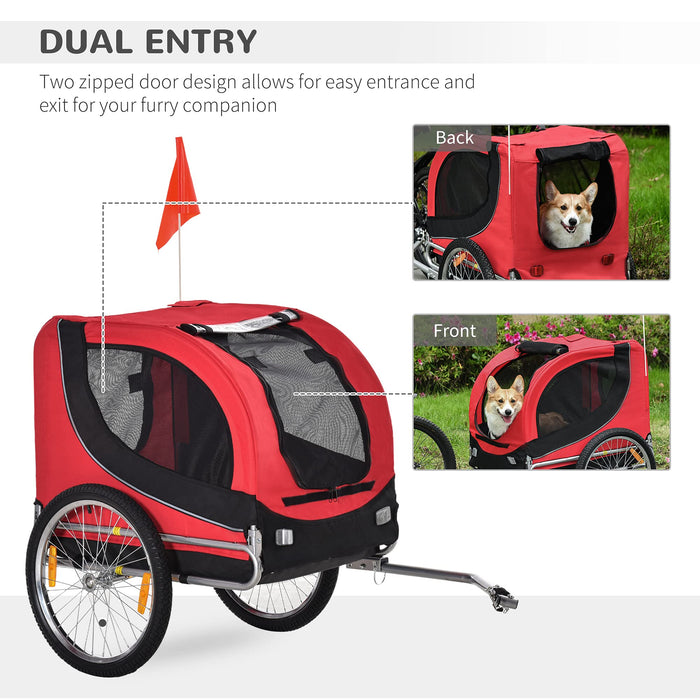 PawHut Pet Trailer Black, Red 730 mm x 1300 mm x 900 mm