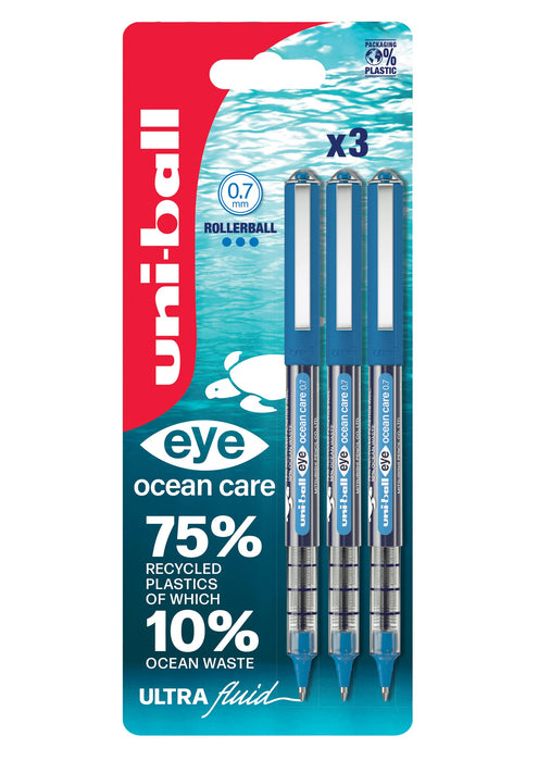 Uni-ball eye ocean care Rollerball Pen Blue UB-157 Pack of 3