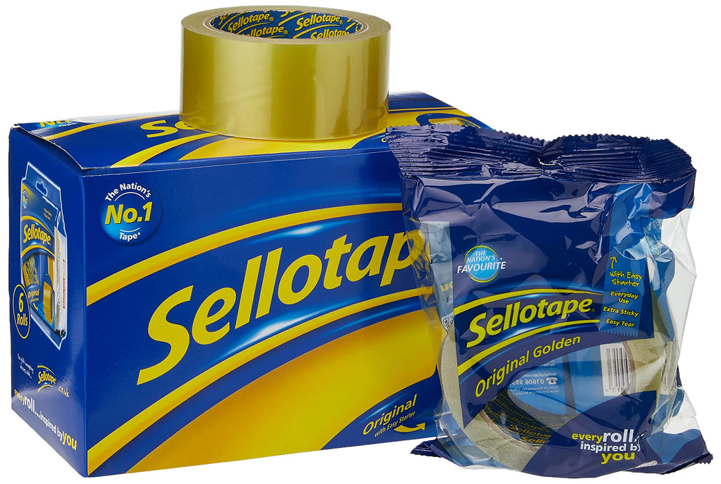 Sellotape Original Easy Tear Extra Sticky Golden Tape 48mm x 66m (Pack 6) - 1443304