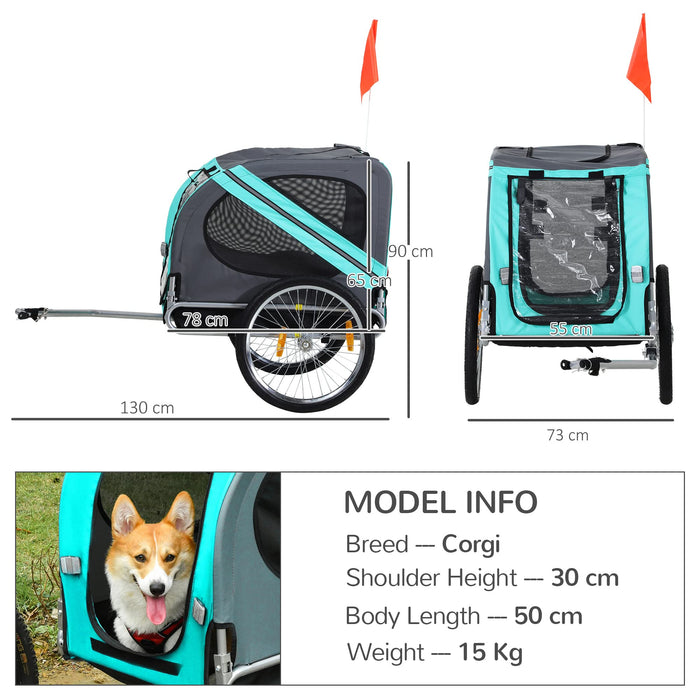 PawHut Pet Bike Trailer Blue, Grey 730 mm x 1300 mm x 900 mm