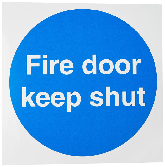 Mandatory Sign Fire Door Keep Shut Self Adhesive Vinyl Blue,White 20 x 20 cm