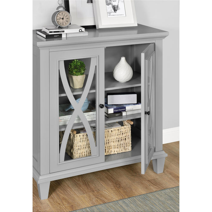 DOREL HOME Ellington PB, Glass; Paper Wrap; Metal Storage Cabinet Non Lockable 800.10 (W) x 379.98 (D) x 862.84 (H) mm Grey