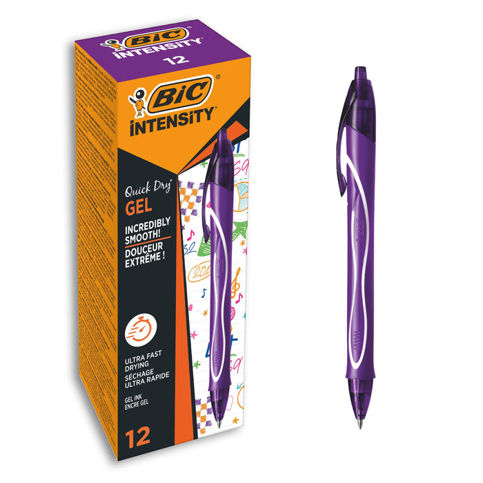 BIC Gel-ocity Quick Dry Gel Pen Purple Medium 0.30 mm Refillable Pack of 12