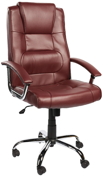 Nautilus Designs Ltd. High Back Leather Faced Executive Armchair with Integral Headrest and Chrome Base Burgundy