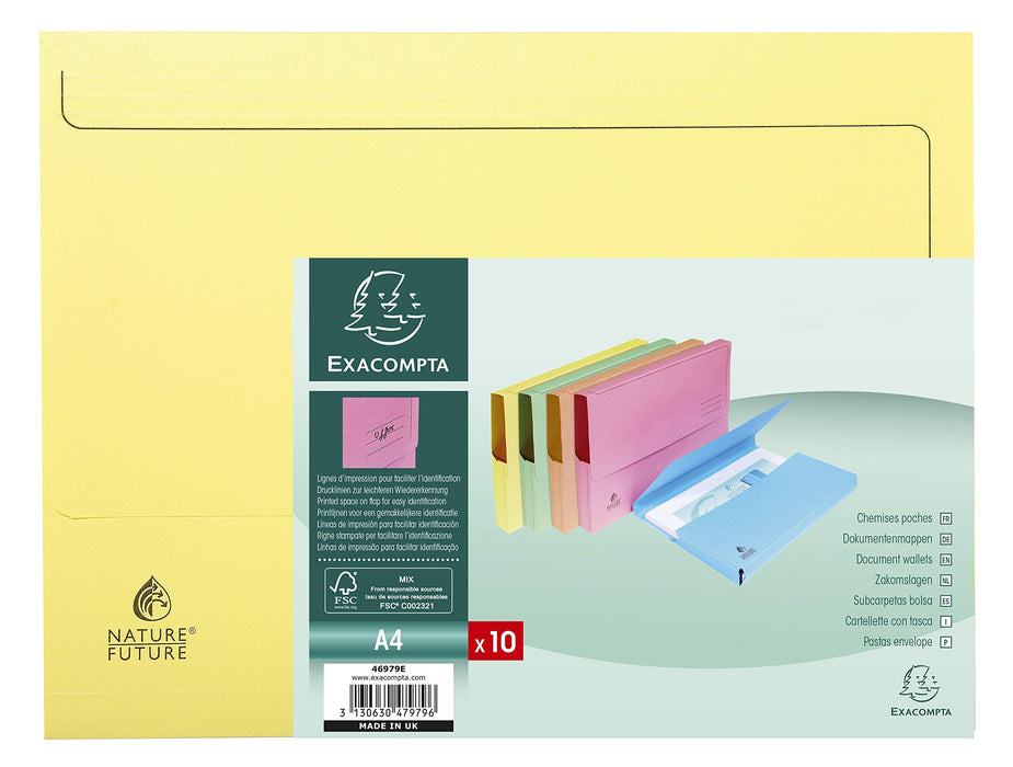 Exacompta Document Wallet 47979E A4 Card Landscape 32.5 (W) x 2.1 (D) x 24.5 (H) cm Yellow Pack of 180