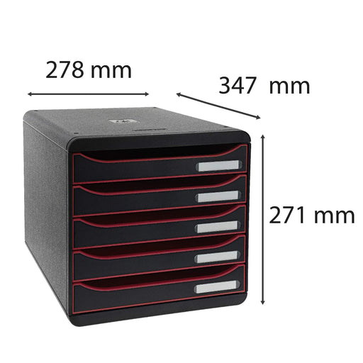 Exacompta Drawer Unit with 5 Drawers Big Box Plus Plastic Black, Raspberry 27.8 x 34.7 x 27.1 cm