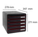 Exacompta Drawer Unit with 5 Drawers Big Box Plus Plastic Black, Raspberry 27.8 x 34.7 x 27.1 cm