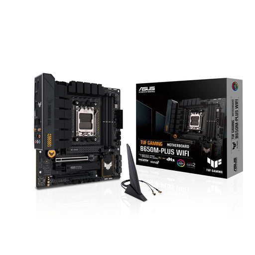 ASUS TUF Gaming B650M-Plus WIFI - Motherboard - micro ATX - Socket AM5 - AMD B650 Chipset - USB 3.1 Gen 2, USB 3.2 Gen 2, USB-C 3.2 Gen 2x2, USB-C 3.2 Gen 1 - 2.5 Gigabit LAN, Bluetooth - onboard graphics (CPU required) - HD Audio (8-channel)