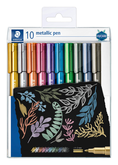 STAEDTLER Design Journey, calligraphy 8323 Marker pen with Fibre-tip Medium Bullet 1-2 mm Non-refillable Assorted Colours Pack of 10