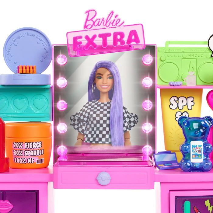 Barbie Extra Doll & Vanity Table Playset with 45 Accessories /GYJ70