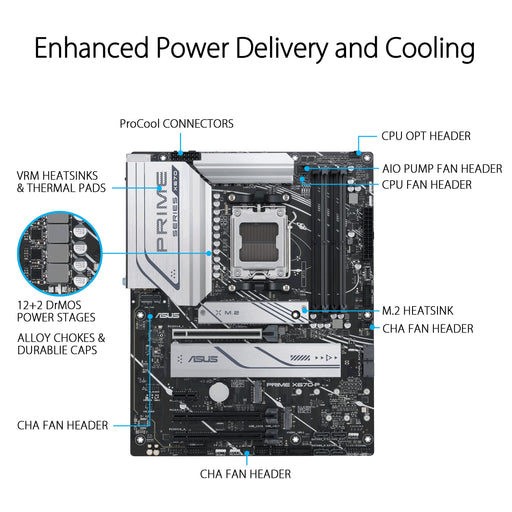 ASUS Prime X670-P - Motherboard - ATX - Socket AM5 - AMD X670 Chipset - USB 3.2 Gen 1, USB 3.2 Gen 2, USB-C Gen 2x2, USB-C 3.2 Gen 1 - 2.5 Gigabit LAN - onboard graphics (CPU required) - HD Audio (8-channel)