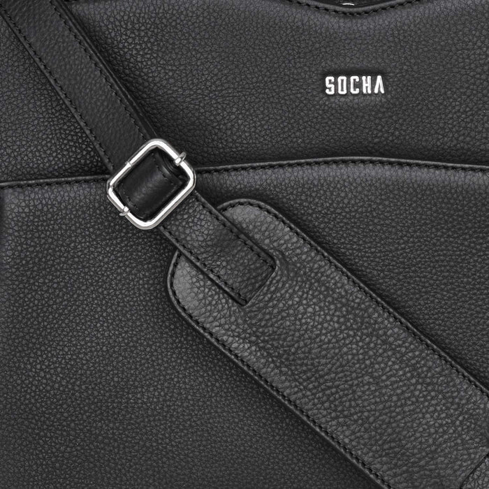 SOCHA Laptop Bag Diamond Shoulder 14 Inch Leather Black 39 x 12 x 29 cm