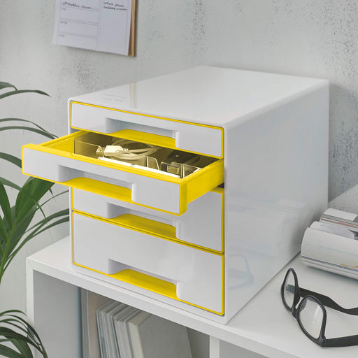 Leitz WOW Cube Desk Drawer Filing Unit Dual Colour 5 Drawers A4 White, Yellow 28.7 x 27 x 36.3 cm