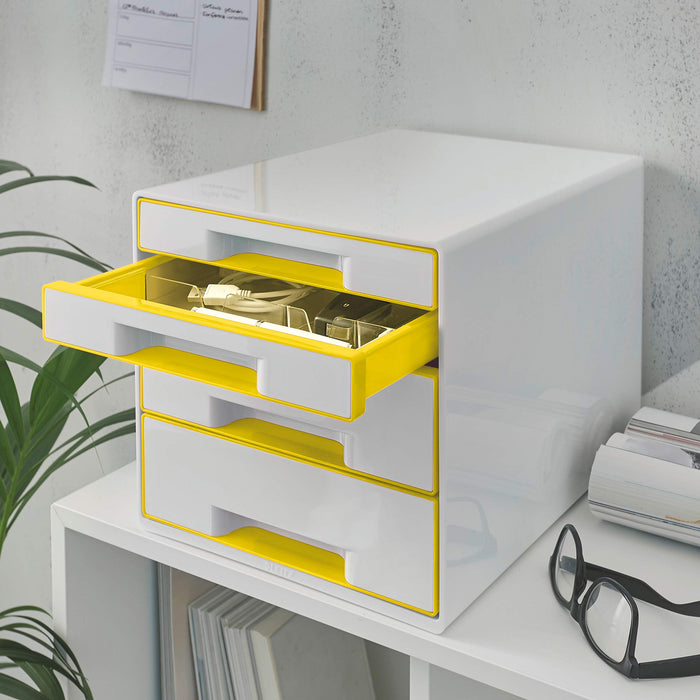 Leitz WOW Cube Desk Drawer Filing Unit Dual Colour 5 Drawers A4 White, Yellow 28.7 x 27 x 36.3 cm