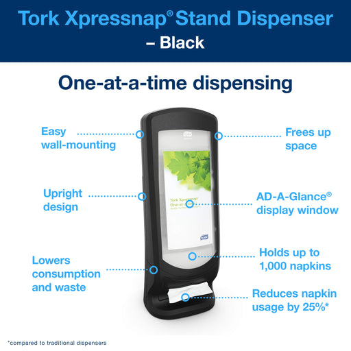 Tork Xpressnap® Stand Napkin Dispenser Black N4, Upright, Signature Range, 62.2 cm x 62.2 cm x 23.5 cm, 272211