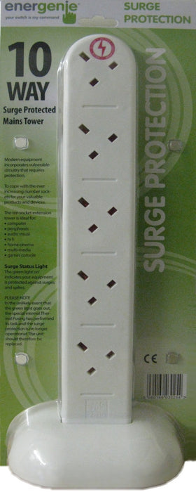 EnerGenie 10 Gang Extension Socket Protected Tower White