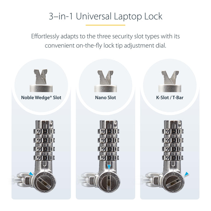 StarTech.com 2m Security Laptop Lock Cable Compatible with Noble Wedge Nano K Slot