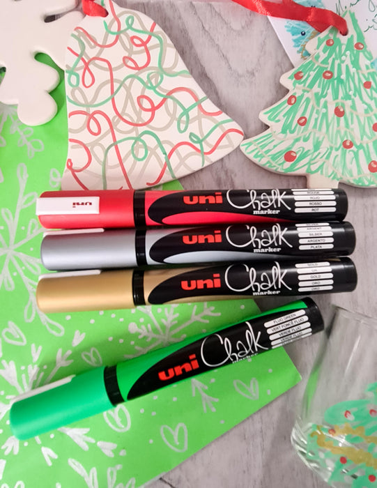 Uni-ball Chalk Marker PWE-5M CHRISTMAS Bullet 2.5 mm Red, Green, Silver, Gold Pack of 4