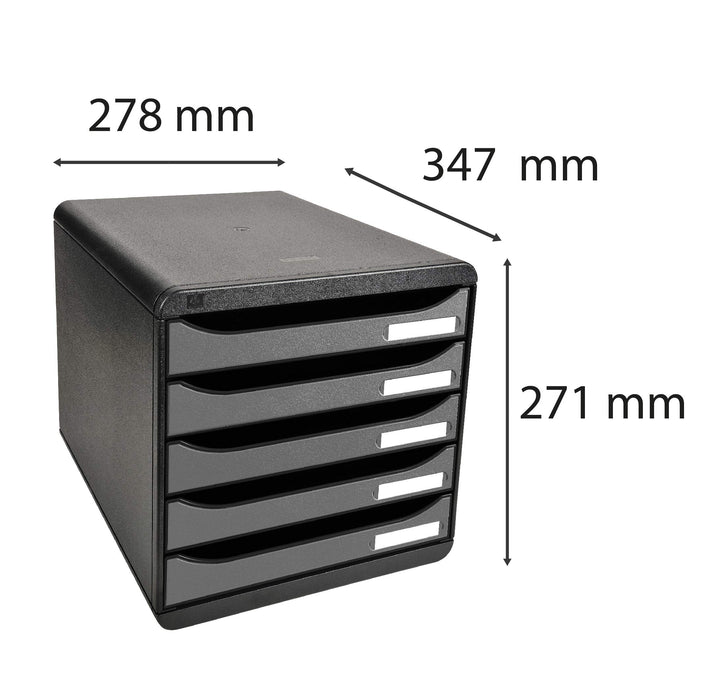 Exacompta Drawer Unit with 5 Drawers Big Box Plus Plastic Black, Silver 27.8 x 34.7 x 27.1 cm