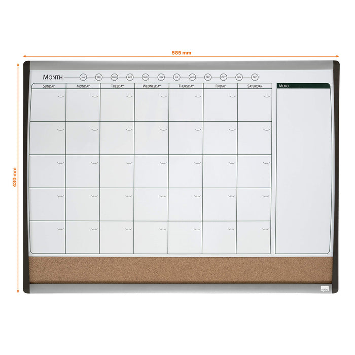 Nobo Small Wall Mountable Magnetic Whiteboard Planner with Notice Board 1903813 Lacquered Steel, Cork Arched Frame 585 x 430 mm White, Brown