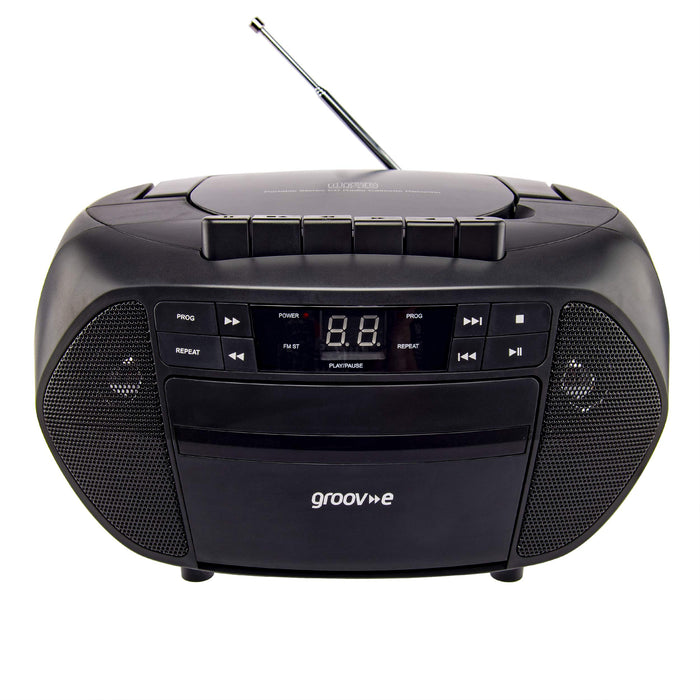 Groov-e Traditional Boombox CD and Cassette Player with Radio Black