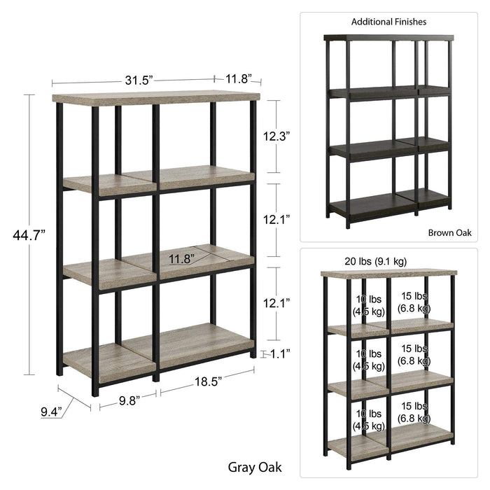 Alphason Elmwood Bookcase 9650096PCOM 800 x 300 x 1135 mm Distressed Grey Oak