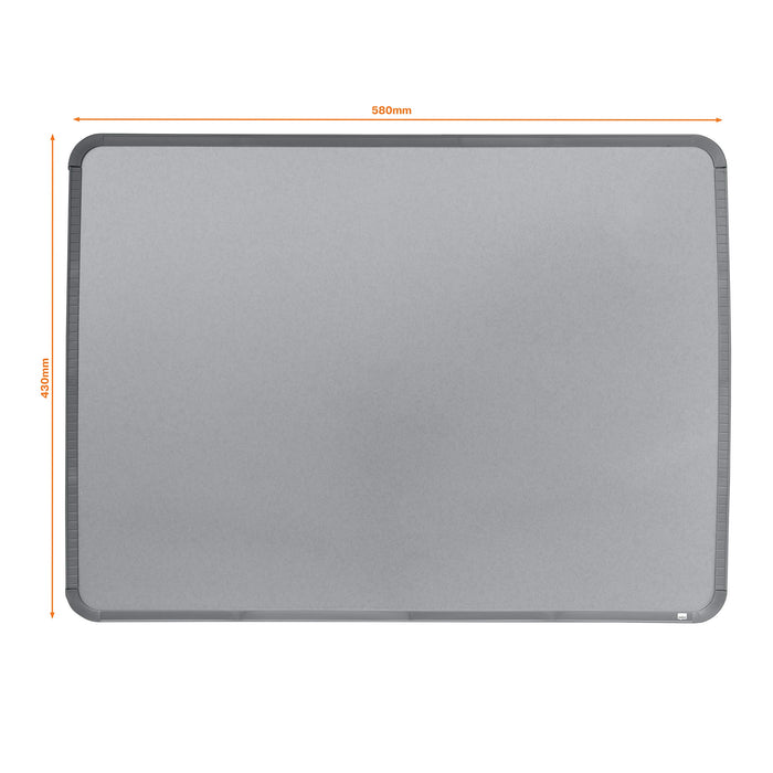 Nobo Small Desktop or Wall Mountable Magnetic Whiteboard QB05742C Lacquered Steel Silver Slim Frame 580 x 430 mm Grey