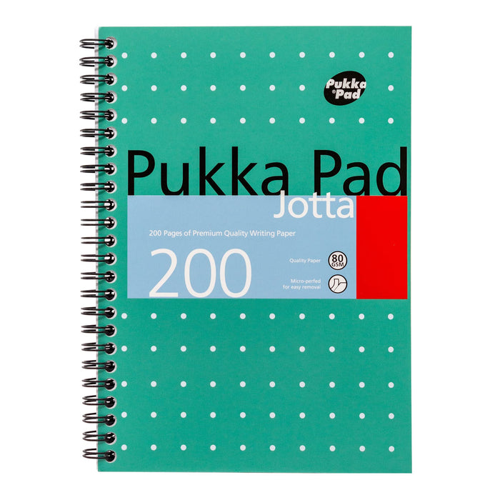 Pukka Pad Notebook Metallic Jotta A5 Ruled Spiral Bound Cardboard Hardback Green Perforated 200 Pages Pack of 3