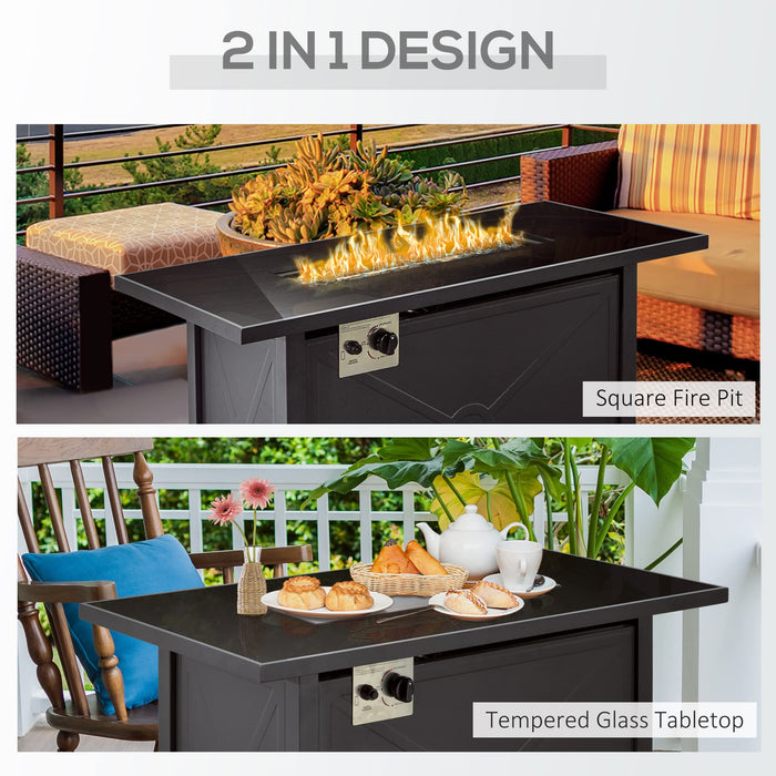 OutSunny Gas Fire Pit Table 842-261V70 Metal, Tempered Glass