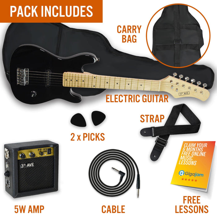 3rd Avenue Junior Electric Guitar Black Set