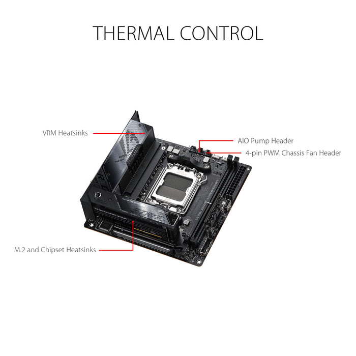 ASUS ROG Strix X670E-I Gaming WiFi - Motherboard - mini ITX - Socket AM5 - AMD X670 Chipset - USB 3.2 Gen 1, USB 3.2 Gen 2, USB4, USB-C 3.2 Gen2 - 2.5 Gigabit LAN, Bluetooth, Wi-Fi - onboard graphics (CPU required) - HD Audio