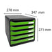 Exacompta Drawer Unit with 5 Drawers Big Box Plus Plastic Glossy Black, Apple Green 27.8 x 34.7 x 27.1 cm