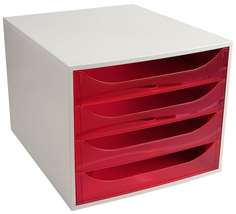 Exacompta Drawer Unit with 4 Drawers EcoBox Plastic Light Grey, Red 28.4 x 34.8 x 23.4 cm