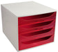 Exacompta Drawer Unit with 4 Drawers EcoBox Plastic Light Grey, Red 28.4 x 34.8 x 23.4 cm