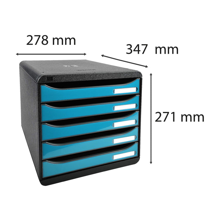 Exacompta Drawer Unit with 5 Drawers Big Box Plus Plastic Black, Turquoise 27.8 x 34.7 x 27.1 cm