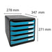 Exacompta Drawer Unit with 5 Drawers Big Box Plus Plastic Black, Turquoise 27.8 x 34.7 x 27.1 cm