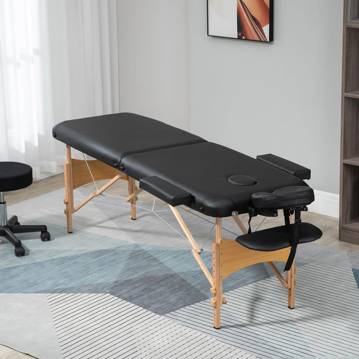 HOMCOM Birchwood Lightweight Portable Massage Table with Arm Rest Black