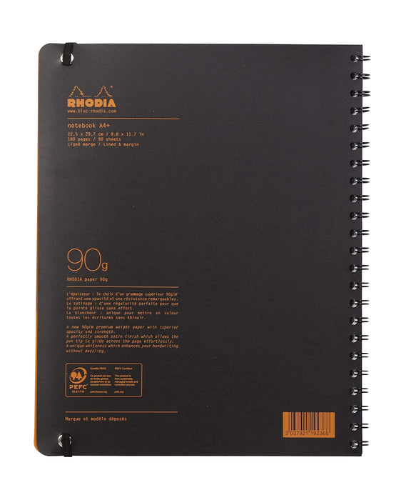 Rhodia Notebook 119236C A4+ Ruled Spiral Bound PP (Polypropylene) Soft Cover Black Perforated 180 Pages 90 Sheets