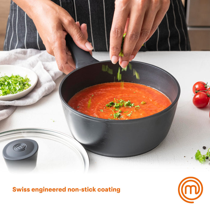 MasterChef Sauce Pan Forged Aluminium Black, Non-Stick Coating Silver 20 cm