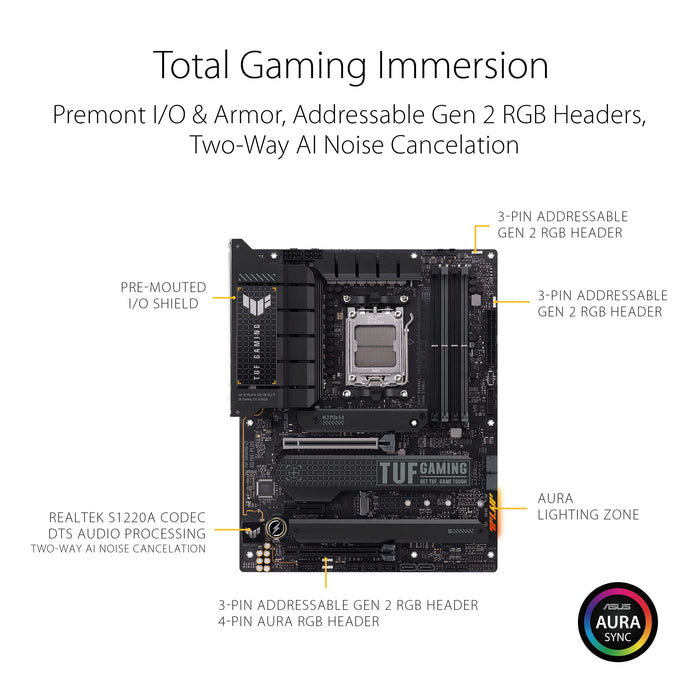 ASUS TUF GAMING X670E-PLUS - Motherboard - ATX - Socket AM5 - AMD X670 Chipset - USB 3.2 Gen 1, USB 3.2 Gen 2, USB-C Gen 2x2, USB-C 3.2 Gen2 - 2.5 Gigabit LAN - onboard graphics (CPU required) - HD Audio (8-channel)