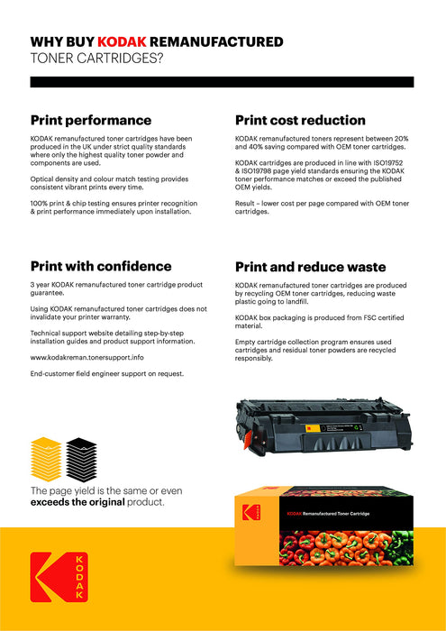 Kodak Remanufactured Toner Cartridge Compatible with HP 201A CF402A Yellow