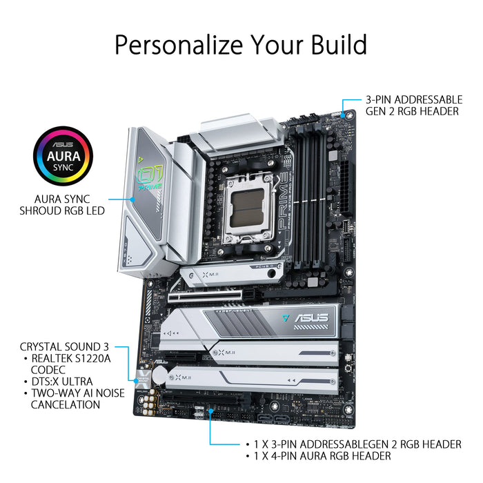 ASUS Prime X670E-PRO WIFI - Motherboard - ATX - Socket AM5 - AMD X670 Chipset - USB 3.2 Gen 1, USB 3.2 Gen 2, USB-C 3.2 Gen2, USB-C 3.2 Gen 2x2, USB-C 3.2 Gen 1 - 2.5 Gigabit LAN, Bluetooth, Wi-Fi - onboard graphics (CPU required) - HD Audio (8-channel)