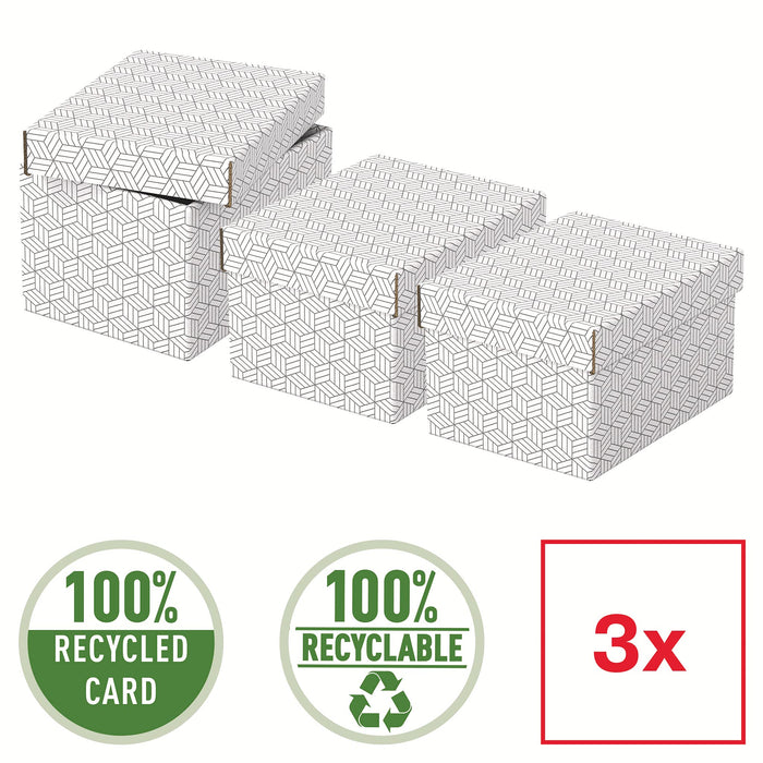 Esselte Home Storage and Gift Box 628280 Small 100% Recycled Cardboard White 200 x 255 x 150 mm Pack of 3