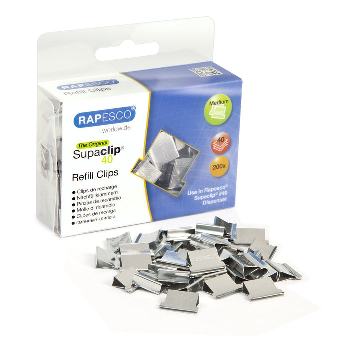 Rapesco Refill Clips Medium Supaclip Silver 4mm Pack of 200