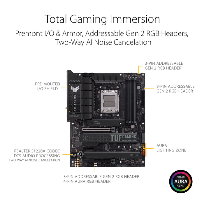 ASUS TUF GAMING X670E-PLUS WIFI - Motherboard - ATX - Socket AM5 - AMD X670 Chipset - USB 3.2 Gen 1, USB 3.2 Gen 2, USB-C Gen 2x2, USB-C 3.2 Gen2 - 2.5 Gigabit LAN, Wi-Fi 6, Bluetooth - onboard graphics (CPU required) - HD Audio (8-channel)