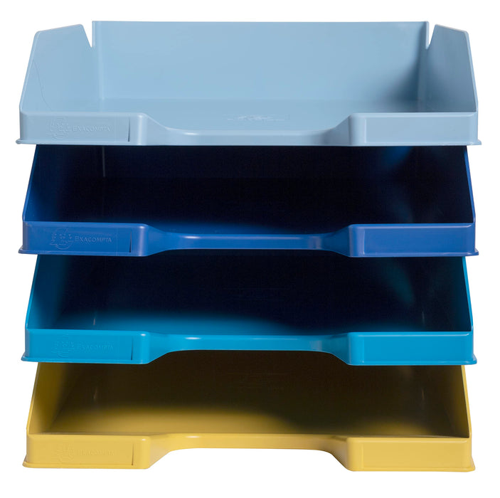 Exacompta Bee Blue Letter Tray Set 346 x 255 x 65mm Assorted Colours (Pack 4) - 113202SETD